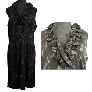 NWT Just Taylor Sleeveless Black & Purple Dress with Ruffled Neckline in Size 14